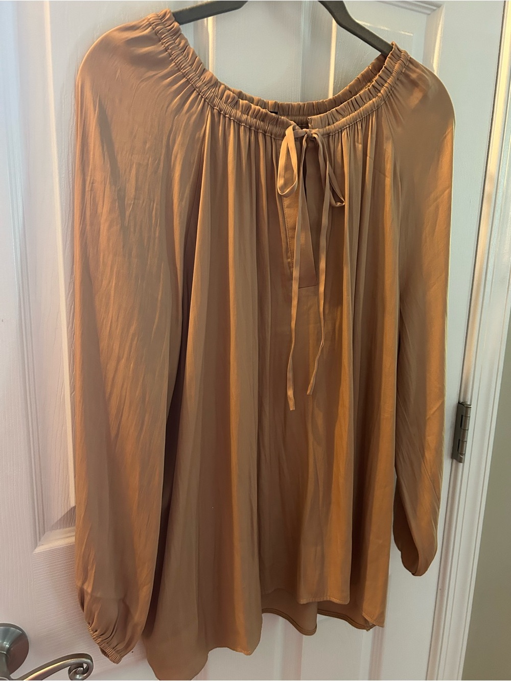 Ann Taylor Camel-Tone Tie-Neck Blouson Top NEW